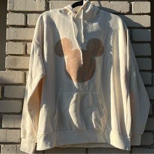 Disney Mickey Mouse Watercolor Hoodie Sweatshirt in White and Beige - Size Large